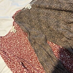 Red Floral and Black Leopard Print Blouses